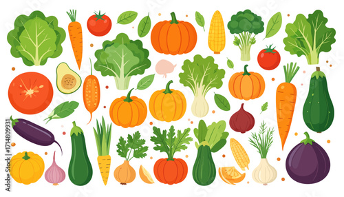 Assortment of Fresh Fruits and Vegetables.