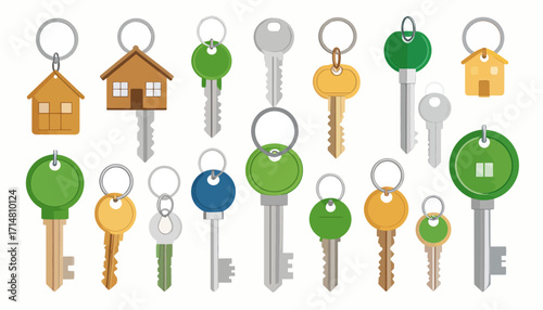 Collection of house keys with keychains.