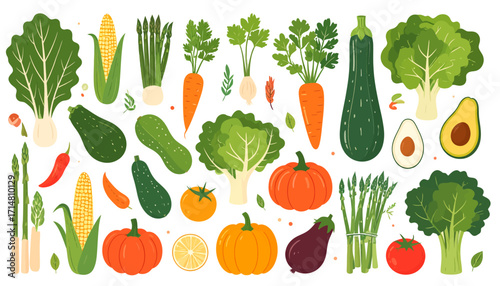 Collection of fresh vegetables and fruits.