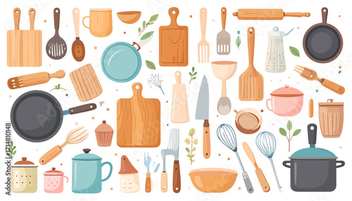 Collection of Kitchen Utensils and Cookware.