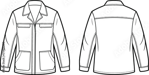 jacket, outerwear, fashion, clothing, apparel, garment, coat, casual, zipper, pocket, collar, sleeve, stylish, front, back, vector, design, sketch, outline, illustration