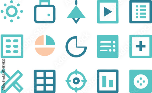 Modern flat icons for web and app design in teal and peach colors