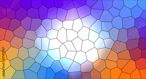 Stained glass mosaic with a glowing white center, modern geometric pattern with a colorful frame, for web design, banner, presentation.