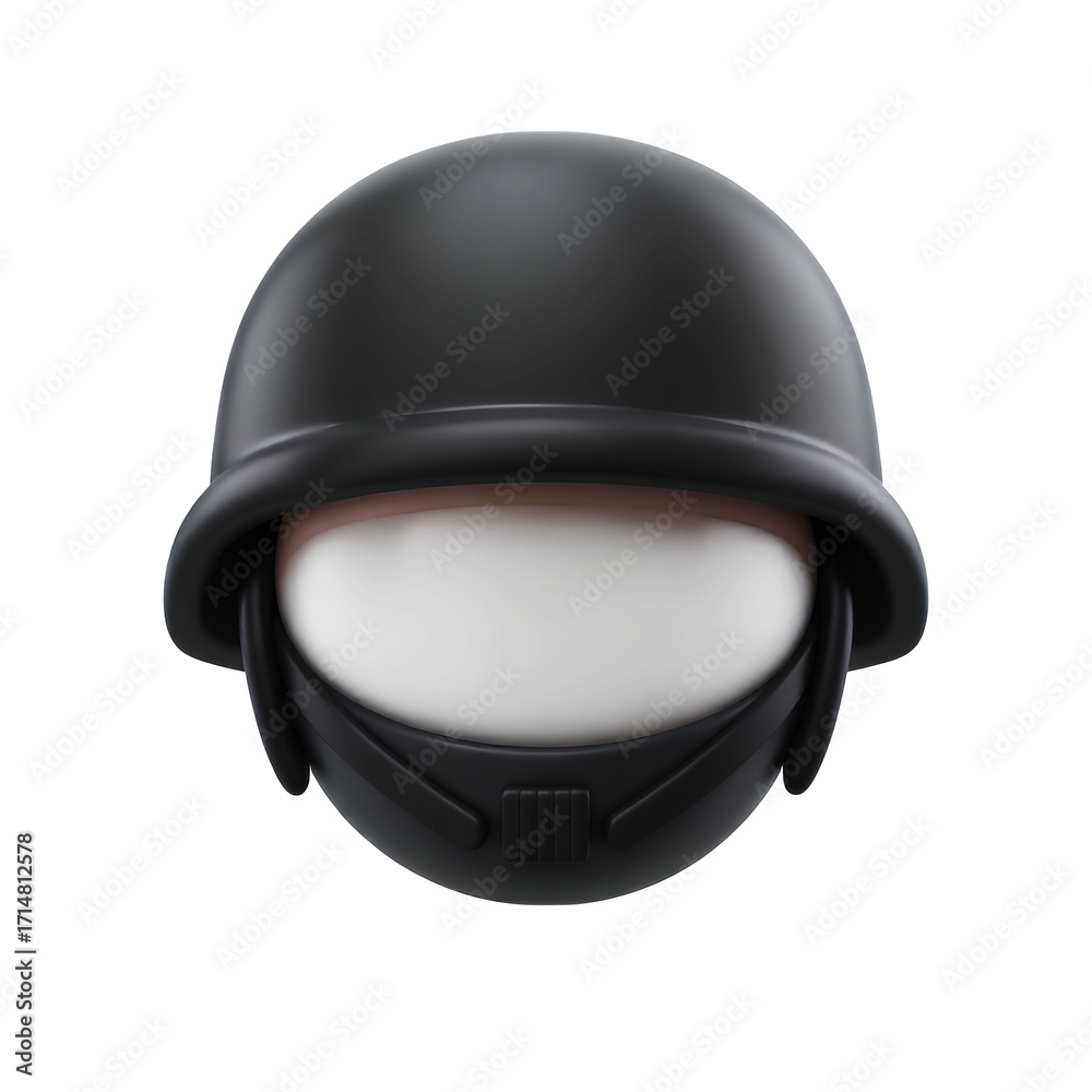Naklejka premium Closeup 3d rendering of a swat officers head wearing a black helmet isolated on transparent background
