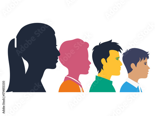 profil - jeune - étudiant - portrait - silhouette - visage - tête - adolescent - fille - garçon - groupe
