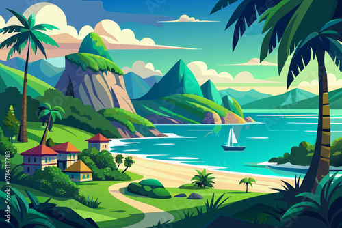 tropical beach with palm trees