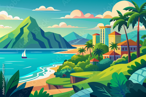 tropical island with palm trees
