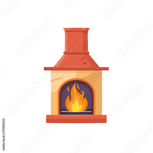 A warm and inviting fireplace with a dancing flame inside. This cozy scene evokes feelings of warmth and comfort