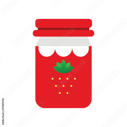A colorful strawberry jam jar vector art illustration