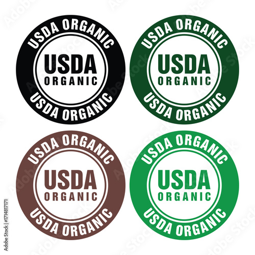 USDA organic certified icons. Set of realistic stickers. organic certification labels. Vector illustration