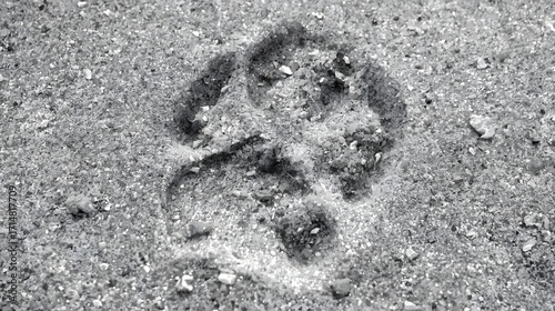 Paw Print Impression: A detailed, close-up view of a singular paw print imprinted firmly within the textured surface, offering a glimpse into the natural world.