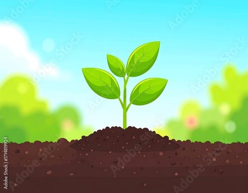 Sprout in soil, vibrant colors