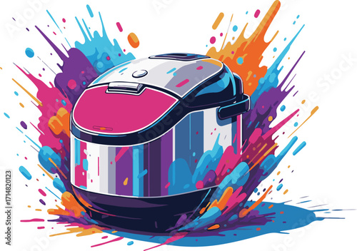 Colorful Explosion A Vibrant Illustration of a Modern Rice Cooker, Perfect for Culinary Creations
