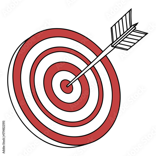 Red and white bullseye target with an arrow perfectly hitting the center bullseye