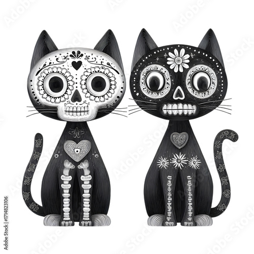 Day of the Dead Cats isolated on transparent background