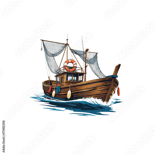 Cartoon Fishing Boat Clipart Illustration
