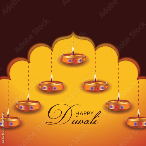 Happy Diwali Glowing Diyas Ornamenting a Festive Celebration