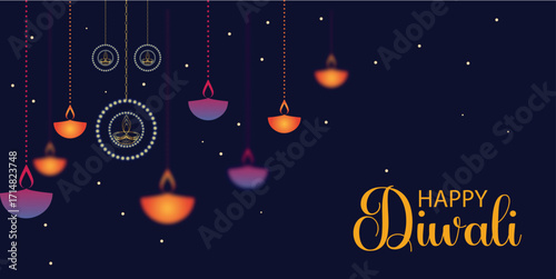Happy Diwali Glowing Diyas Ornamenting a Festive Celebration