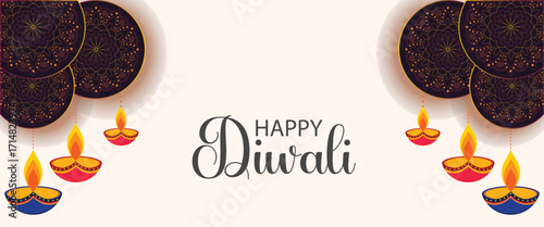 Happy Diwali Glowing Diyas Ornamenting a Festive Celebration