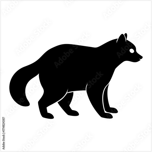 Black silhouette of a wild animal walking on a white background isolated on white background isolated on transparent background