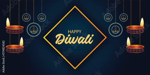 Happy Diwali Glowing Diyas Ornamenting a Festive Celebration