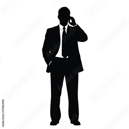 A businessman in a suit making a phone call dark silhouette