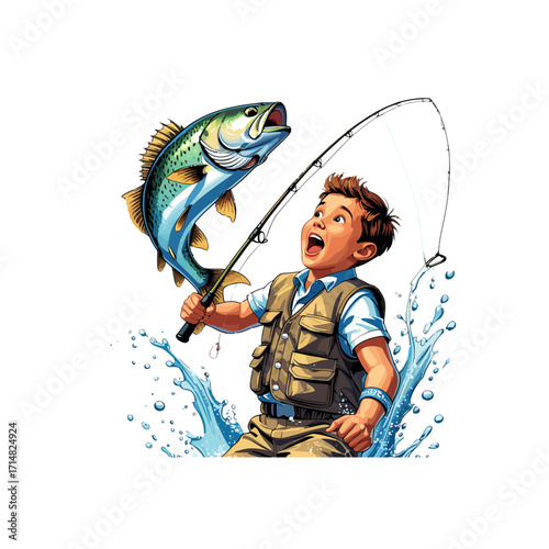 Big Catch! Happy Child Fisherman Cartoon | Summer Fishing Adventure