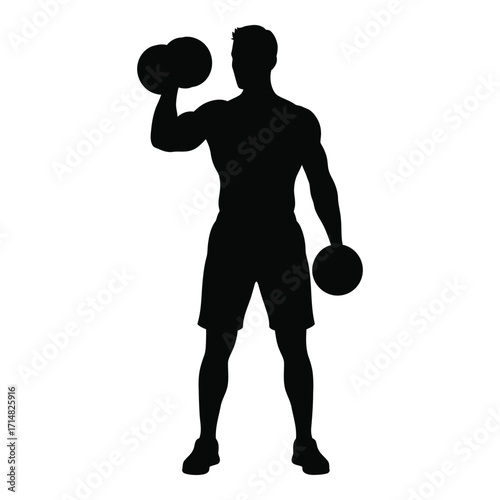 Muscular man lifting dumbbells in a dynamic exercise pose silhouette