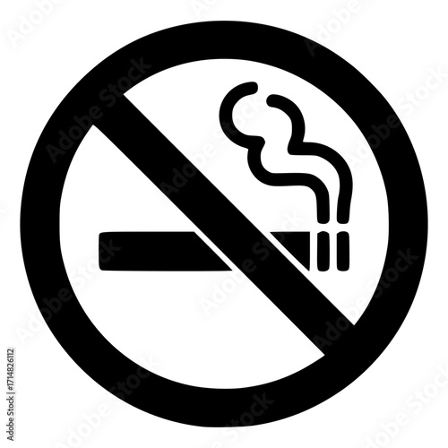 Prohibited red no smoking sign with a forbidden cigarette icon, a warning symbol of tobacco addiction ban isolated on white