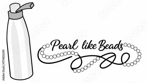 Minimal White Water Bottle with Pearl Lid Beads and Brush Script Text on Luxury Clean Aesthetic Background