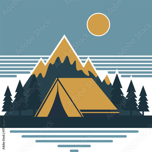Creative summer camp artwork with moonlit sky, stars, and wild forest charm.