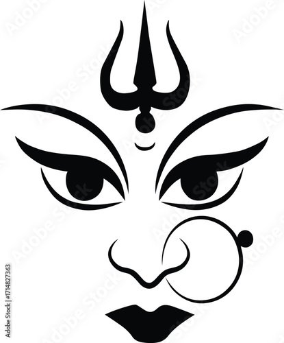 Durga ma silhouette on whit background