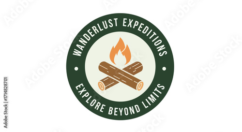 Circular Wanderlust Expeditions logo featuring a stylized campfire with logs and flames, encircled by 'Explore Beyond Limits' text, on a white background.