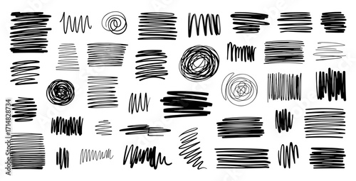 Collection of hand-drawn black and white textures shapes and lines ideal for design projects