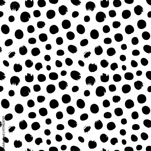 Abstract seamless pattern with black ink brush strokes on white background