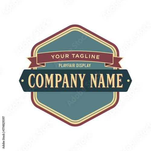 Retro vintage hexagon logo design template.