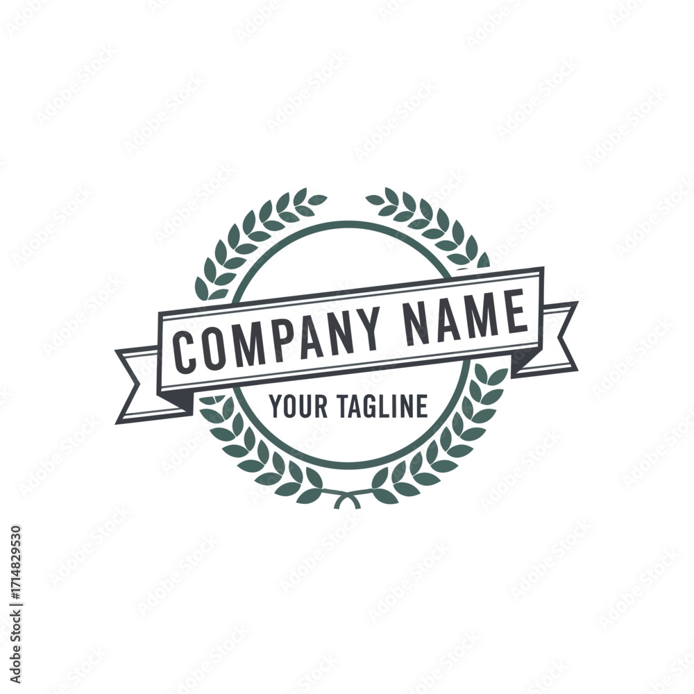 Fototapeta premium Classic company logo template featuring a circular laurel wreath and a banner for custom text.