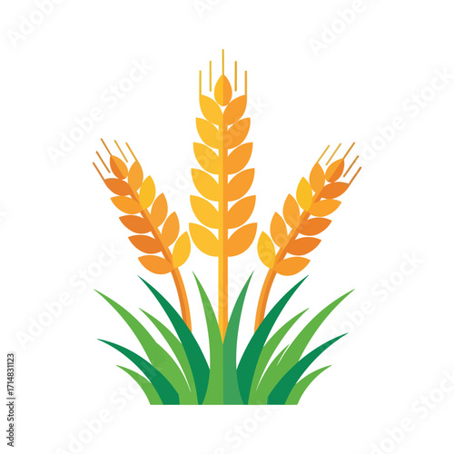 Stylized Illustration of Golden Wheat Ears with Green Leaves, Symbolizing Abundance, Harvest, and Natural Growth