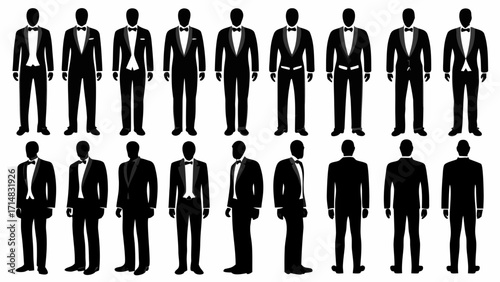 Elegant men's formal wear collection showcasing diverse tuxedo styles for sophisticated occasions