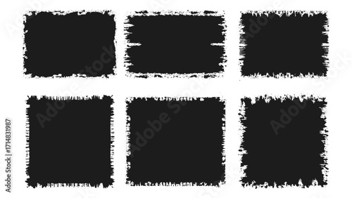 Vector black paint brush spots, Hand drawn Ink brush strokes texture. Black grunge rectangles. Square shape for text. Doodle rectangle pastel chalk elements. Brush frame box.