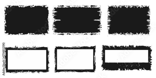 Vector black paint brush spots, Hand drawn Ink brush strokes texture. Black grunge rectangles. Square shape for text. Doodle rectangle pastel chalk elements. Brush frame box.