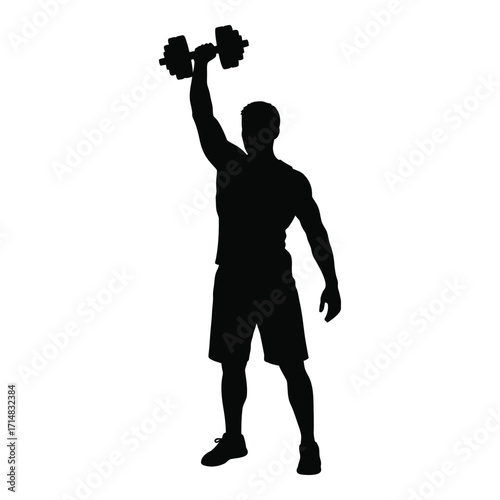 A muscular man lifting dumbbells in a dramatic black silhouette