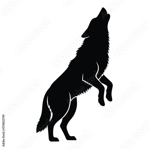 A majestic wolf in a howling pose stark black silhouette