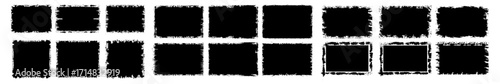 Vector black paint brush spots, Hand drawn Ink brush strokes texture. Black grunge rectangles. Square shape for text. Doodle rectangle pastel chalk elements. Brush frame box.