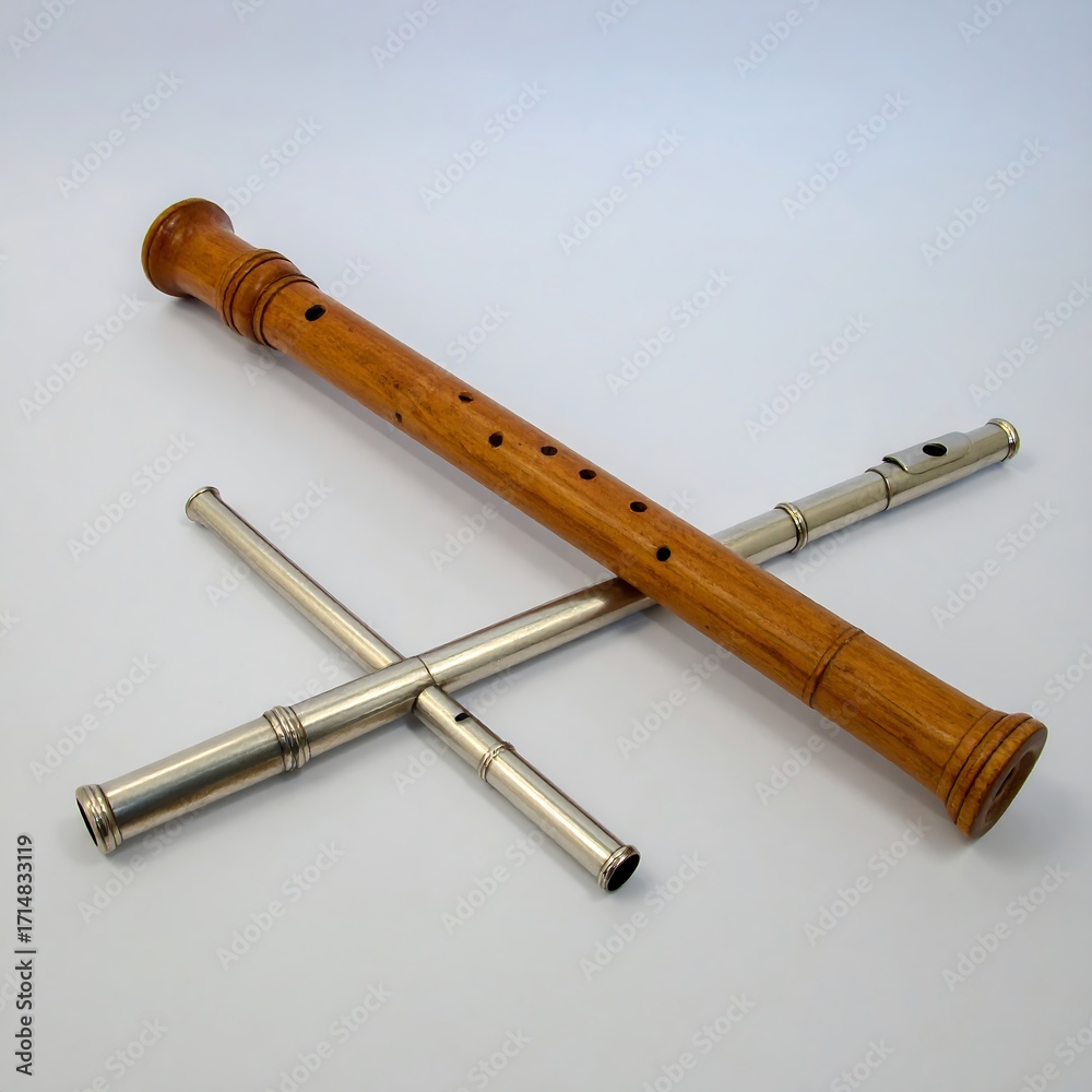 Naklejka premium Two wooden flutes crossed
