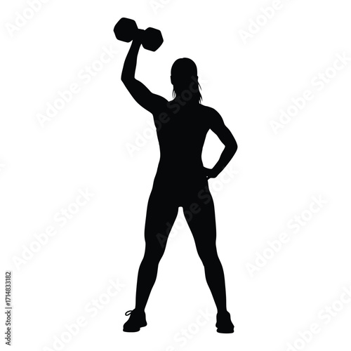 A woman lifting weights in a dynamic pose black silhouette