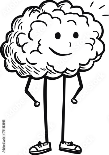 Cloud character sketch hand drawn with smiling face and sneakers — stock vector