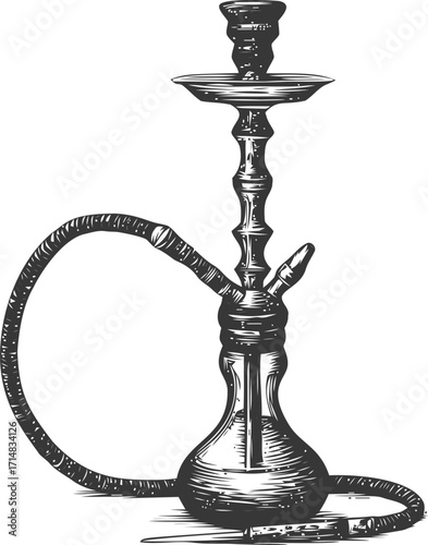 Hookah sketch hand drawn waterpipe with hose and bowl in vintage style — stock vector