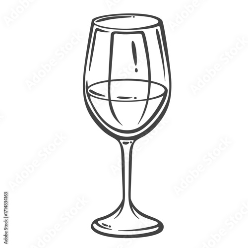 Single wine glass with white wine in doodle style. Outline vector illustration for winery branding, wine tasting flyers, bar menus, and elegant packaging design.