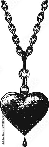 Heart pendant necklace sketch, hand drawn style, with teardrop detail — stock vector